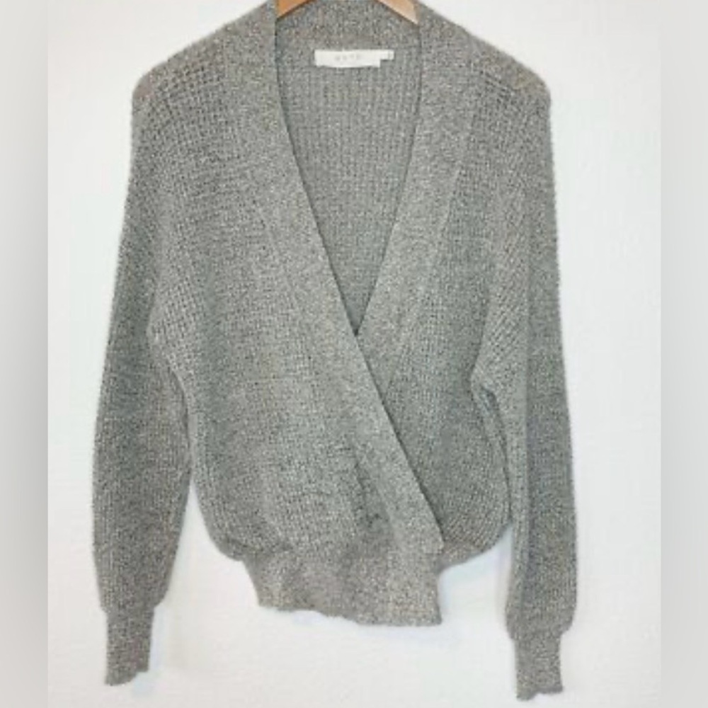 Astr Stephanie Wrap Knit Sweater S Gray Neutral Career Casual Modern